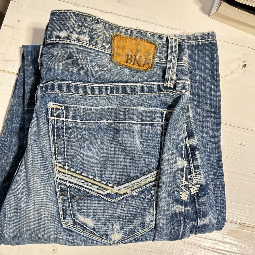 BKE Tyler Mens Straight Leg Distressed Medium Wash Denim Jeans 33x32‎